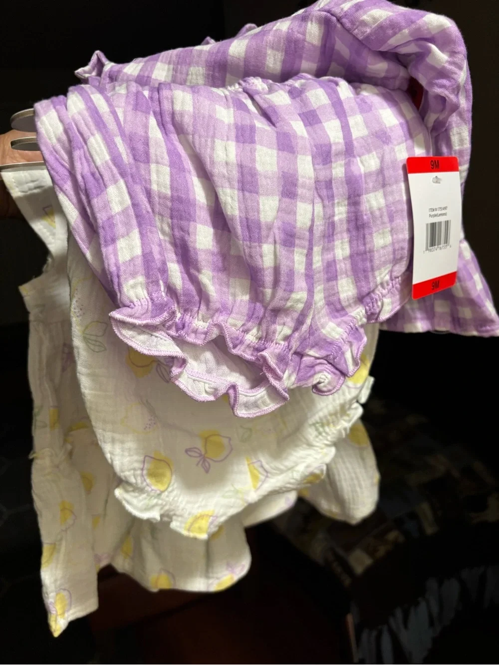 KoalaBaby 4 piece Lemon &  purple Ruffled Baby Dress with diaper covers - 9 Mo